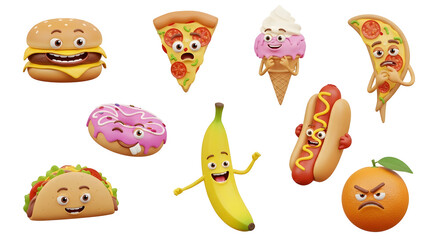 Fun Food Cartoon Characters Set