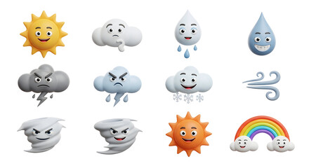 Obraz premium Weather Icons with Faces Set