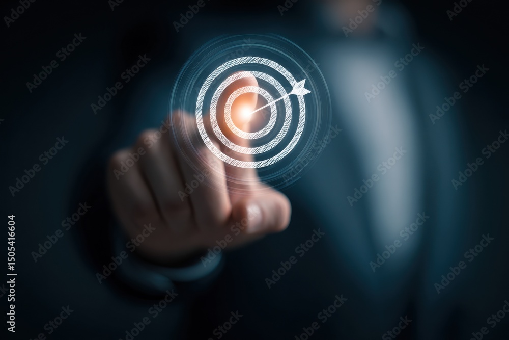 Aufkleber finger touching target interface, representing business goals, digital transformation and precise ac