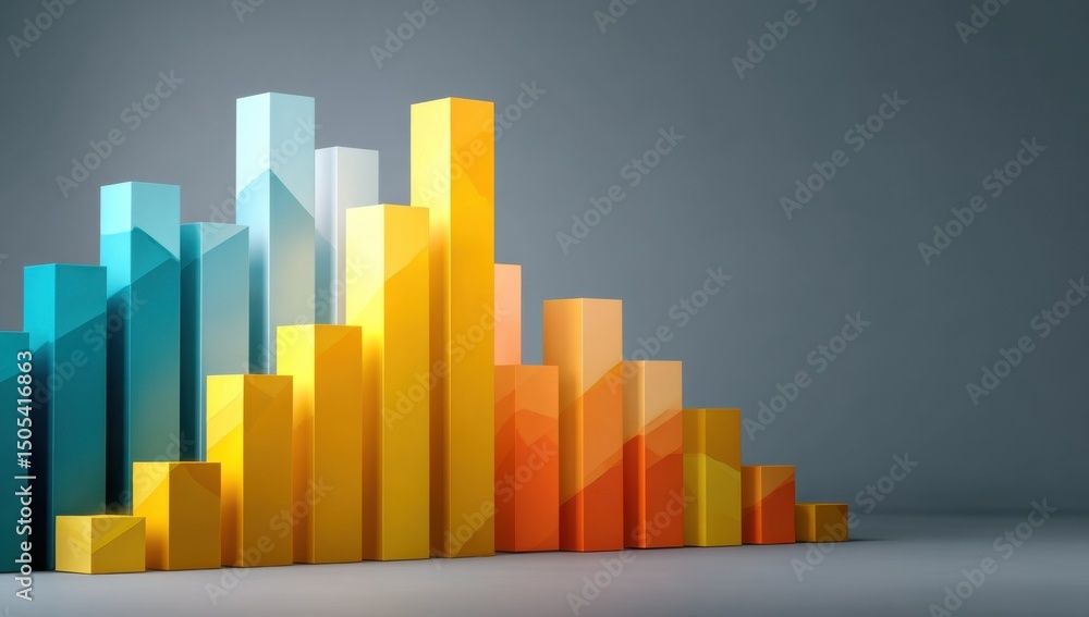 Leinwandbilder Colorful 3D Bar Graph Showing Growth and Decline, Illustrating Data Analysis and Financial Performance, Used in Business Presentations and Marketing : Generative AI