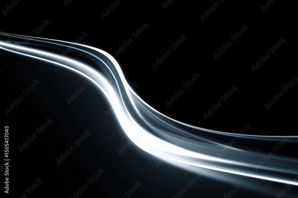 Poster abstract white light trails on black background, symbolizing innovation and technological advancemen