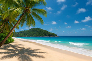 Beautiful beach with palms and turquoise sea in Jamaica island.