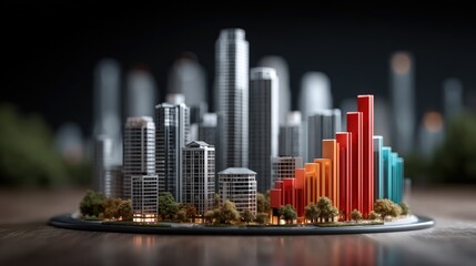 Naklejka premium Cityscape model with growth indicators