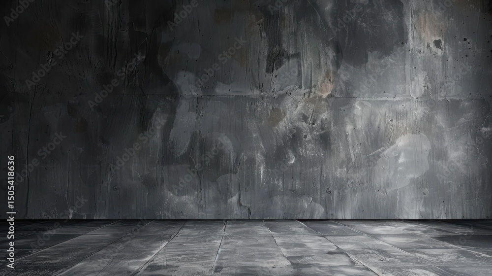 Poster a gray concrete wall with a dark gray floor creating a stark and industrial looking empty space scen