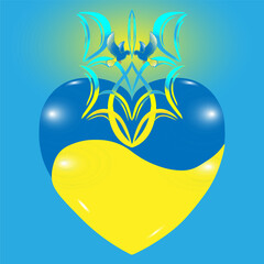 National symbols of Ukraine. Coat of arms of Ukraine with doves of peace on the background of yellow and blue heart. Vector illustration