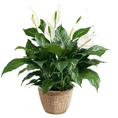 Peace Lily Plant Stunning Indoor Houseplant in Woven Pot isolated on transparent background