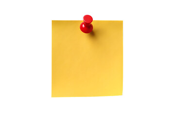 Red sticky post it note with yellow pushpin isolated on transparent background