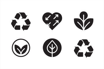 Green Environmental Icons for Sustainability, Recycling, and Plant Growth