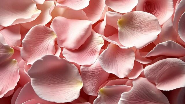 Gentle pink rose petals cascading and overlapping in a delicate floral composition
