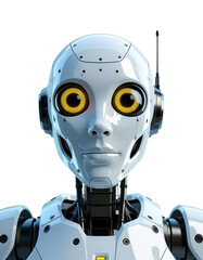 Modern White Robot Head, Isolated Transparent Background