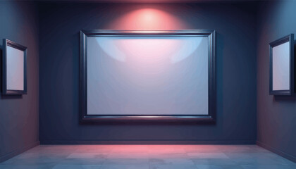Fototapeta premium Futuristic NFT artwork frame in virtual gallery, minimalist design