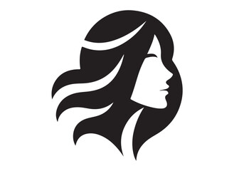 beauty woman face and hair style logo vector, woman face and hair logo icon silhouette, beauty girl face silhouette vector, beauty long hair woman logo silhouette on a white background