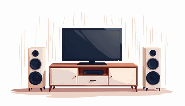 Modern home theater setup with geometric design, minimalist aesthetic