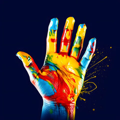 Palm with rainbow colors of LGBT flag isolated on white background. Concept stop homophobia, human rights observance, lesbian and gay. Handprint, arm symbol icon Pride day
