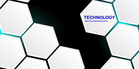 Fototapeta premium White 3d hexagonal technology vector abstract background. Blue bright energy flashes under hexagon in modern technology futuristic background vector illustration.