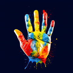 Palm with rainbow colors of LGBT flag isolated on white background. Concept stop homophobia, human rights observance, lesbian and gay. Handprint, arm symbol icon Pride day
