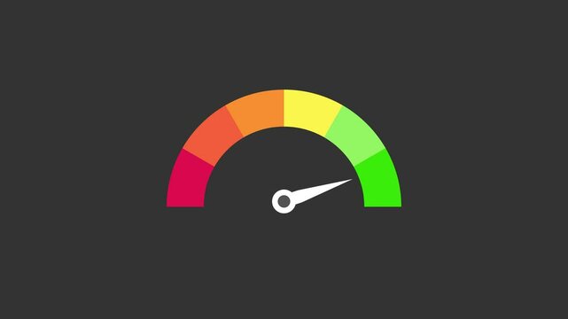 A credit score meter with a dial that goes from red to yellow to green appears in this Speedometer isolated. Speedometer Animation. Rating Meter
