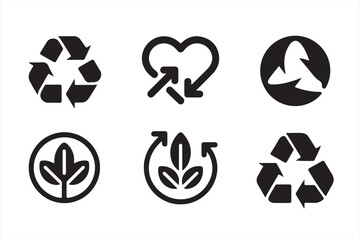 Sustainable Living Icons Featuring Recycling, Nature, and Eco-Conscious Symbols