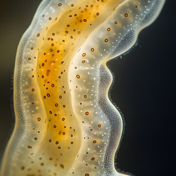 Planaria flatworm under microscope view.