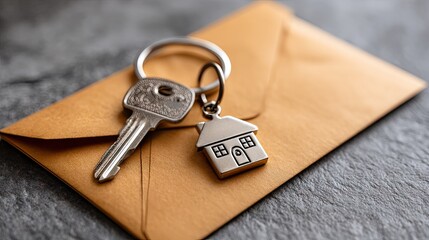 House shaped charm on envelope with keys