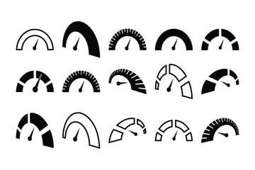 Speedometer Icons Set. Vector Dashboard Gauges with Editable Stroke on Transparent Background