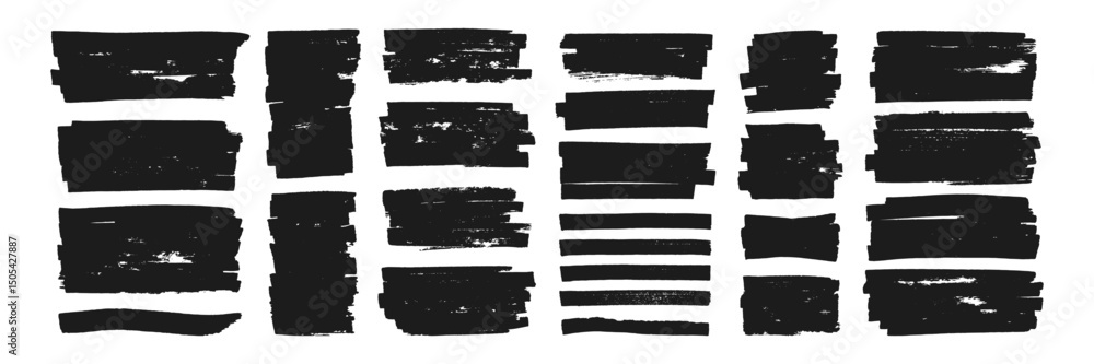 Poster set of marker lines with organic texture. straight lines of a marker or brush for highlighting and u