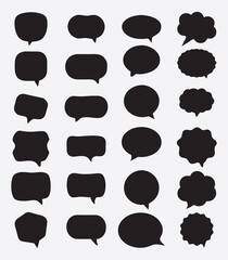 Black Speech Bubble Silhouette Set, Blank speech balloon on comics style. Abstract communication symbols. Vector illustration silhouette