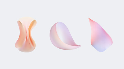 A series of soft abstract shapes adorned with vibrant gradient colors and designs