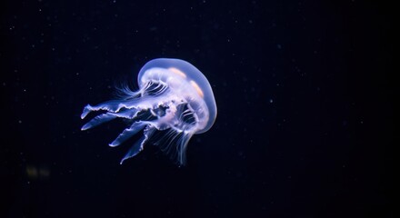Ethereal jellyfish gracefully swimming in dark waters