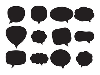 Black Speech Bubble Silhouette Set, Blank speech balloon on comics style. Abstract communication symbols. Vector illustration silhouette