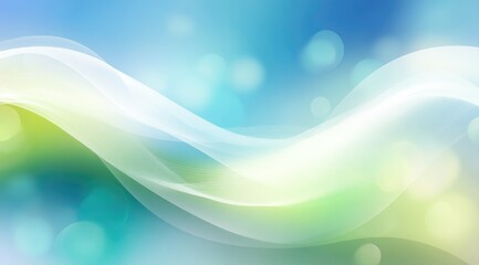 Fototapeta premium Abstract artwork featuring a luminous white wave flowing across a blurred teal, green, and blue bokeh background