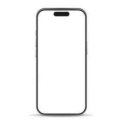 Vector illustration of modern mobile phone with blank empty white screen. Realistic mockup or template, isolated on white background