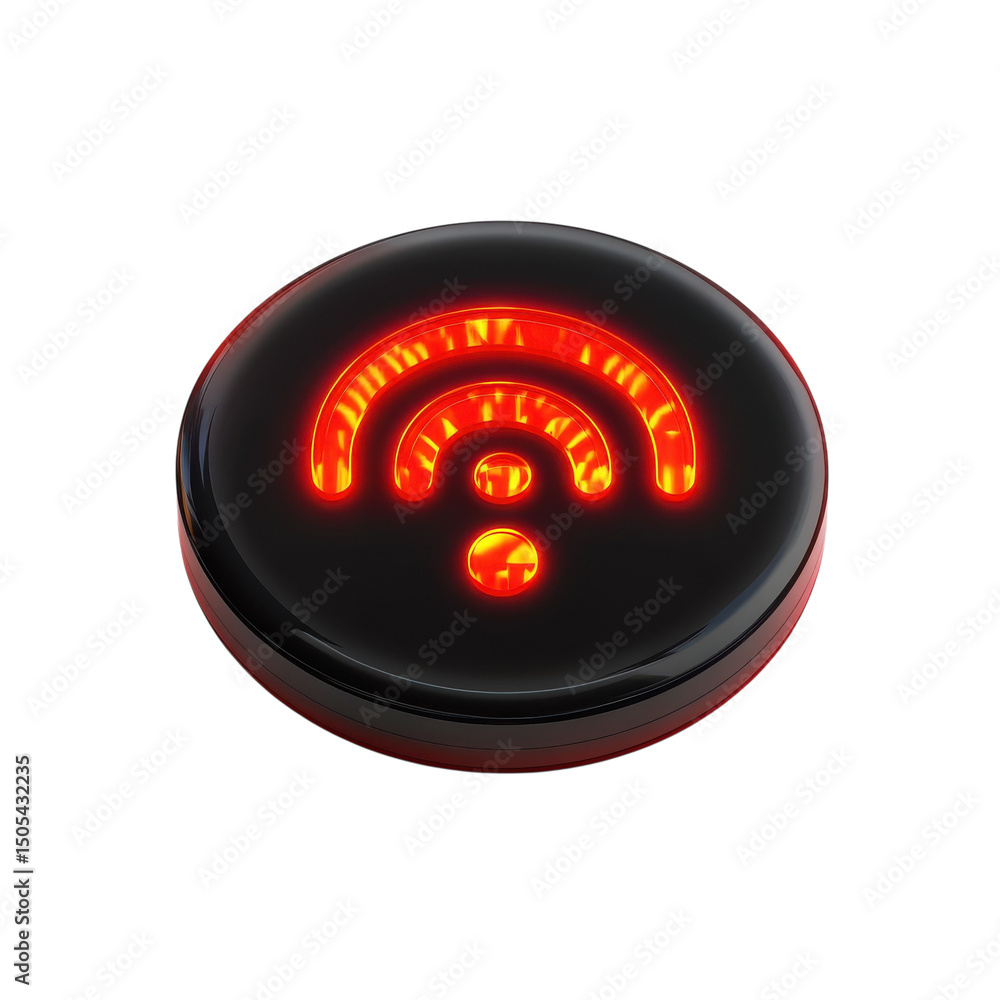 Poster red glow emanates from a high tech wifi button symbolizing connectivity a on transparent background