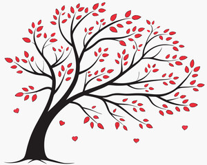 Obraz premium Elegant Tree Silhouette with Red Leaves