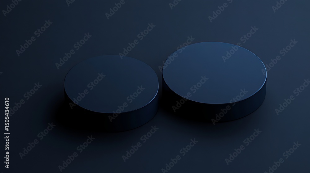 Poster two dark metallic cylinders of different sizes on a dark background in a studio setting display prop