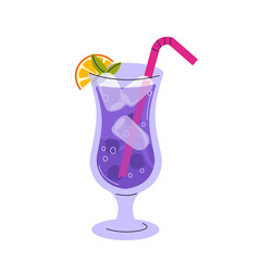 Fresh smoothie in doodle style. Delicious soft drink, lemonade, fruit juice, milkshake and mixed cocktail with ice. Refreshing summer beverage. Cartoon flat vector illustration isolated on background.