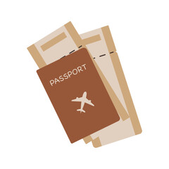 International passport with boarding passes vector flat cartoon illustration isolated on white background. Identification document with flight tickets. Tourist or travel items, business trip concept.