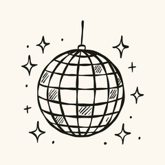 Linear Disco Ball Hand Drawn Vector Illustration.