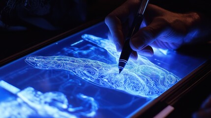 Hand graphic on tablet