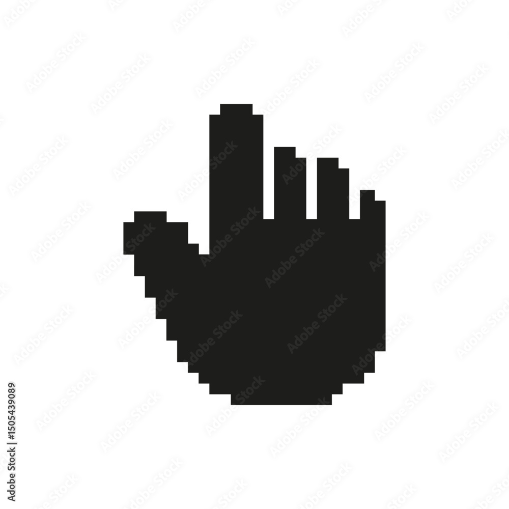 Fototapete pixelated hand cursor icon. digital navigation and user interface interaction symbol. retro computer