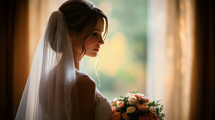 Elegant bride profile wedding bouquet
