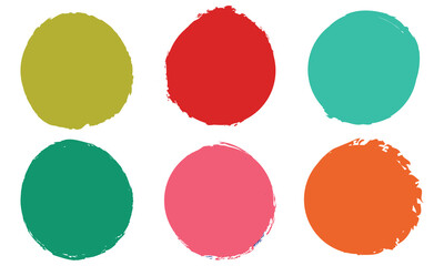 Colorful vector grunge circle collection. brush circle shape sticker. Grunge circle stamp. Round circle ring in brush stroke shape, colorful template for grunge badge. Vector Illustration 