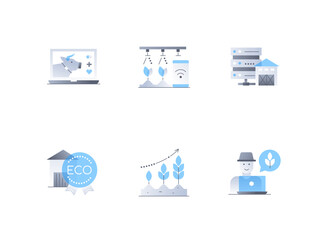 Smart farm and animal husbandry - flat design style icons set