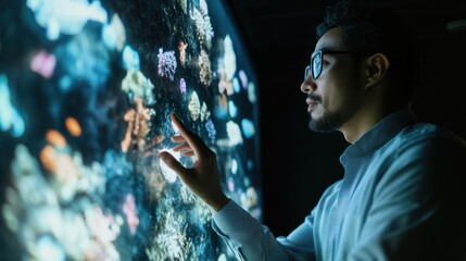 Man interacts with interactive display
