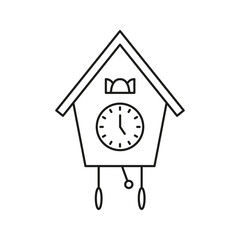 Cuckoo Clock Line Icon. Traditional Timekeeping, Home Decor, And Vintage Style Outline Symbol. Antique Clock Design. Editable Stroke. Isolated Vector Illustration