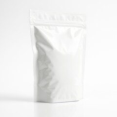 Glossy white stand-up pouch packaging mockup in 3/4 view
