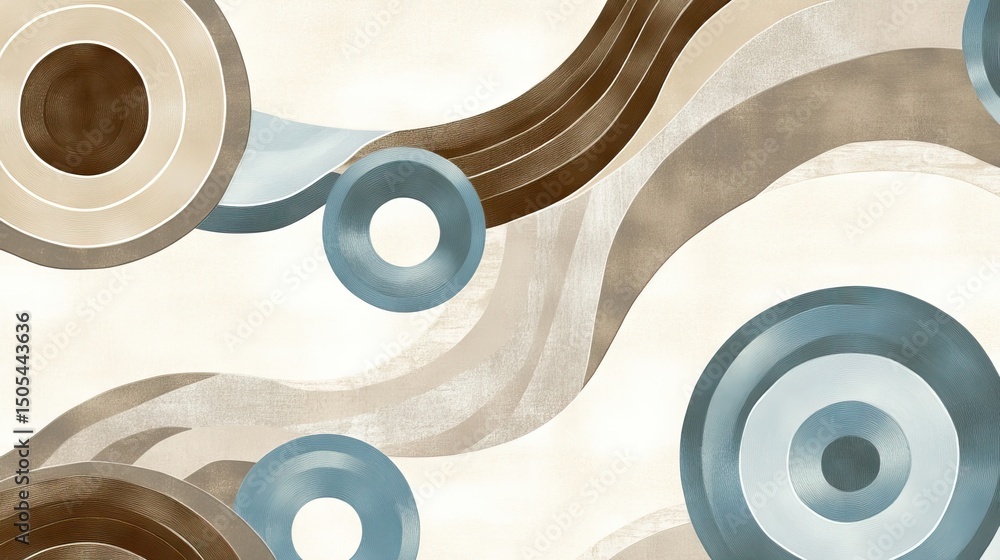 Poster abstract design with circles and flowing lines.