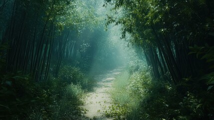 Obraz premium Misty Bamboo Forest Path