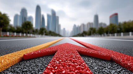 Urban roadway with directional arrows