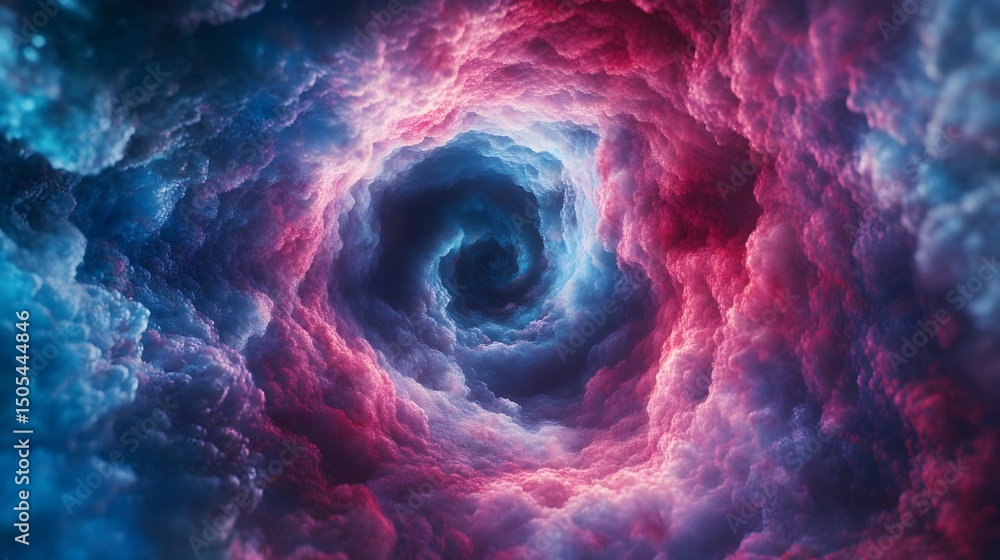 Poster abstract swirl of pink and blue clouds creating a surreal dreamy tunnel effect